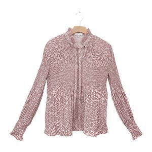 Max Studio Blouse Womens Small Rose Wrinkled V-Neck Polka Dot Bohemian